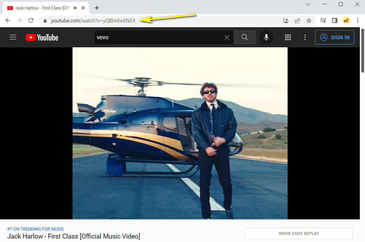 Copy the video link from YouTube
