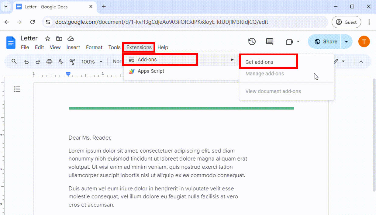 Ajouter un module complémentaire de signature dans Google Docs