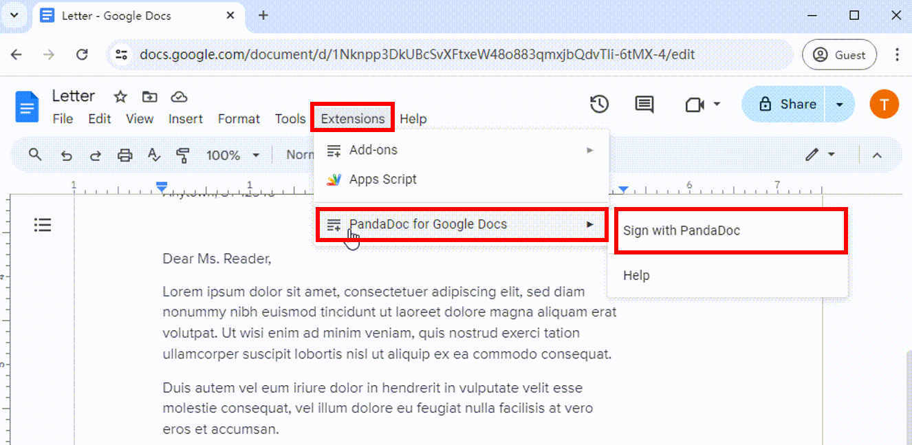 Utilice el complemento para agregar una firma en Google Docs